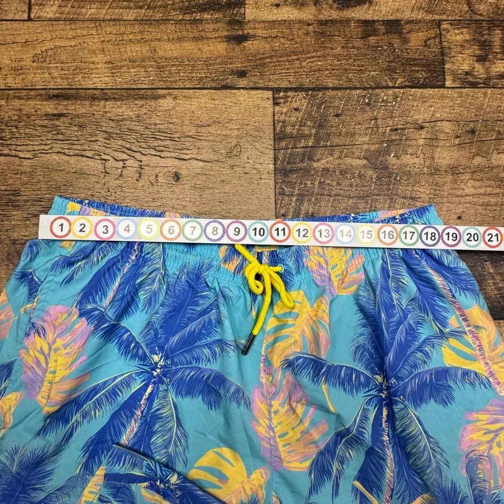 KLATIE Electric Threads Mens Swim Trunks Shorts 3XL Print Blue Yellow Drawstring